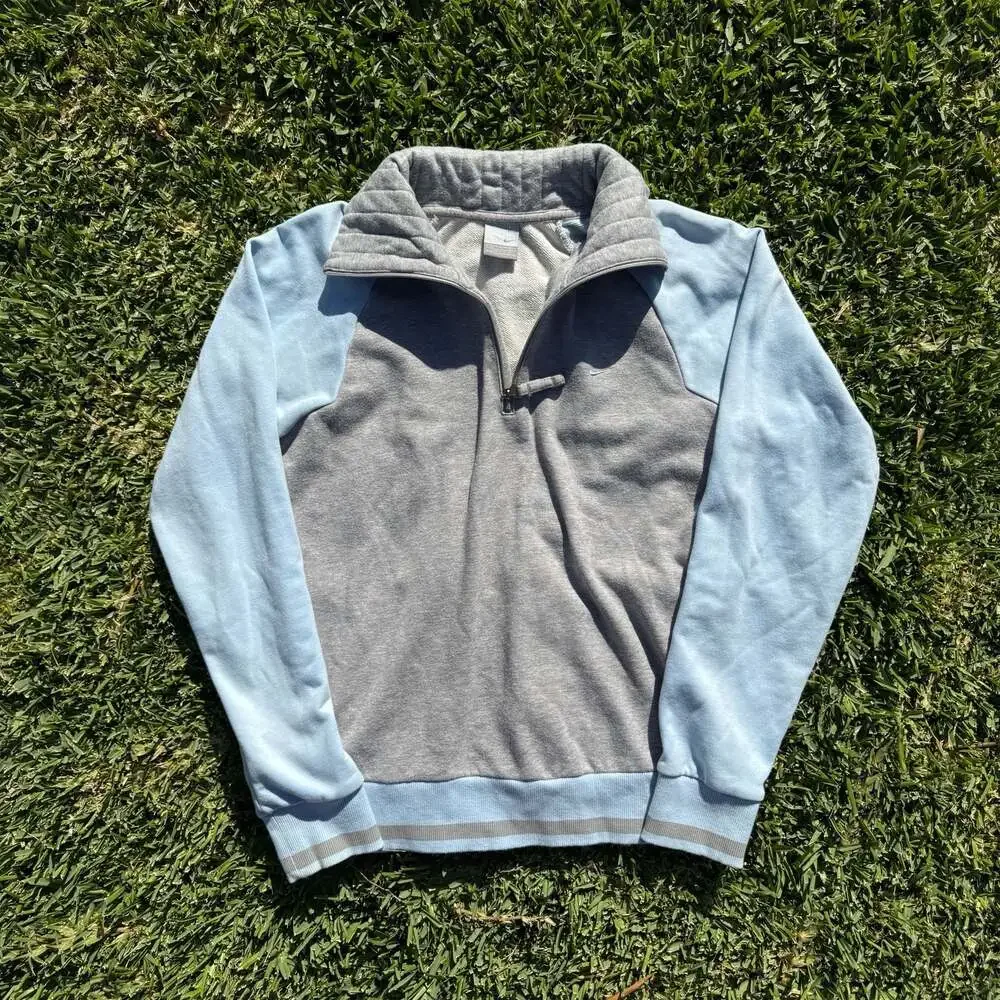 Nike Vintage Colorblock Quarter-Zip Pullover Sweatshirt Gray and Light Blue XL